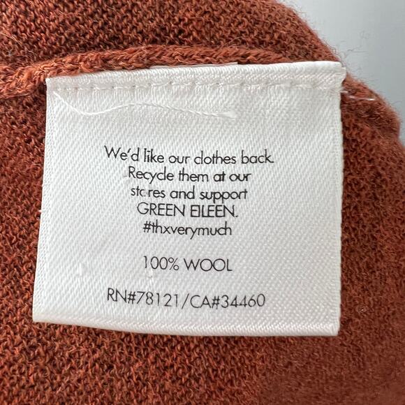 EILEEN FISHER Rust Wool Open Front Cardigan Wrap Pocket Long Sleeve Sweater M? - Picture 7 of 9